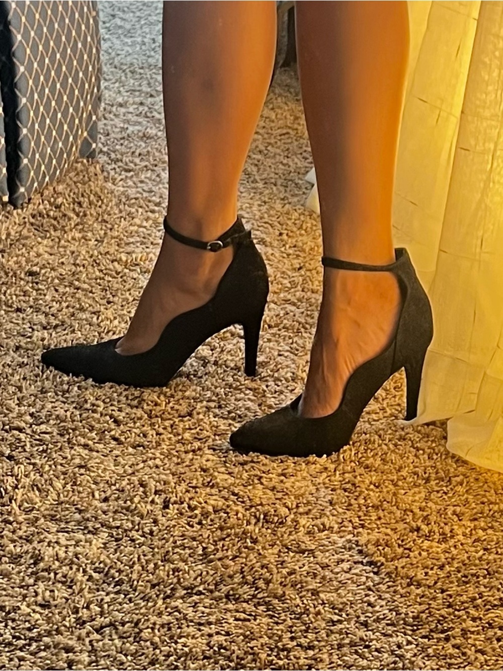 Christian Siriano Classic Black Ankle Strap Heels - Size 10
